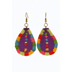 Handmade Purple Leather Teardrop Earrings Colorful Embroidered Boho Dangle Drop